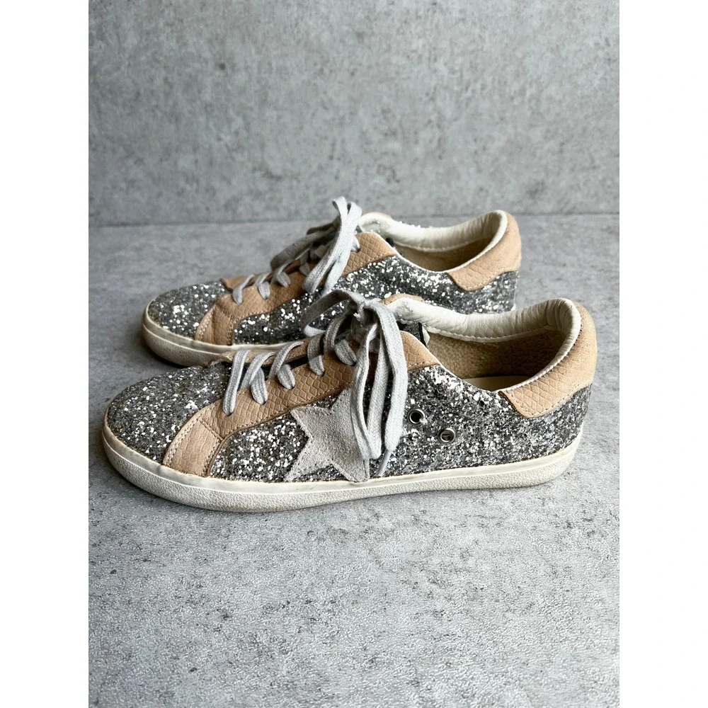 Vintage‎ Havana Sneaker Silver Glitter Sparkle Tan White Star Size 9 Streetwear